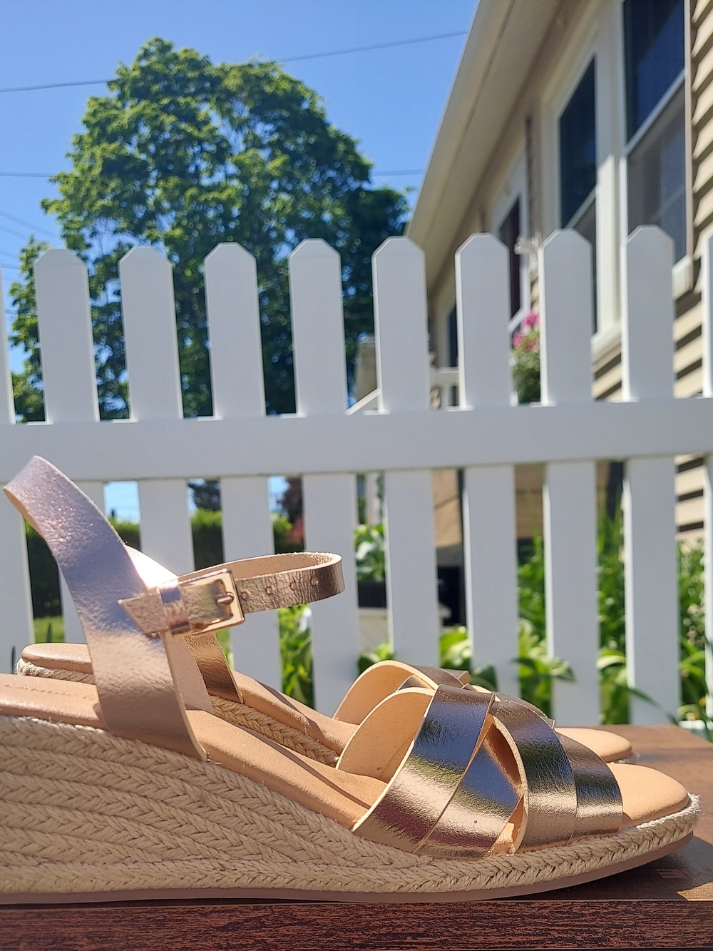 Lands End Metallic Rose Gold Espadrille Wedge Sandals Women Size 8.5 Coastal - Picture 13 of 14